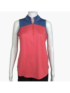 Jofit Womens Medium Sleeveless Golf Polo Blue Coral Zip Performance Top